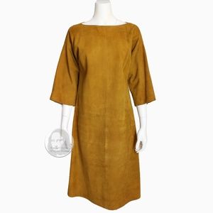 Bonnie Cashin Sills Dress Gold Suede Leather Kimono Style Sleeves Rare 1960s
